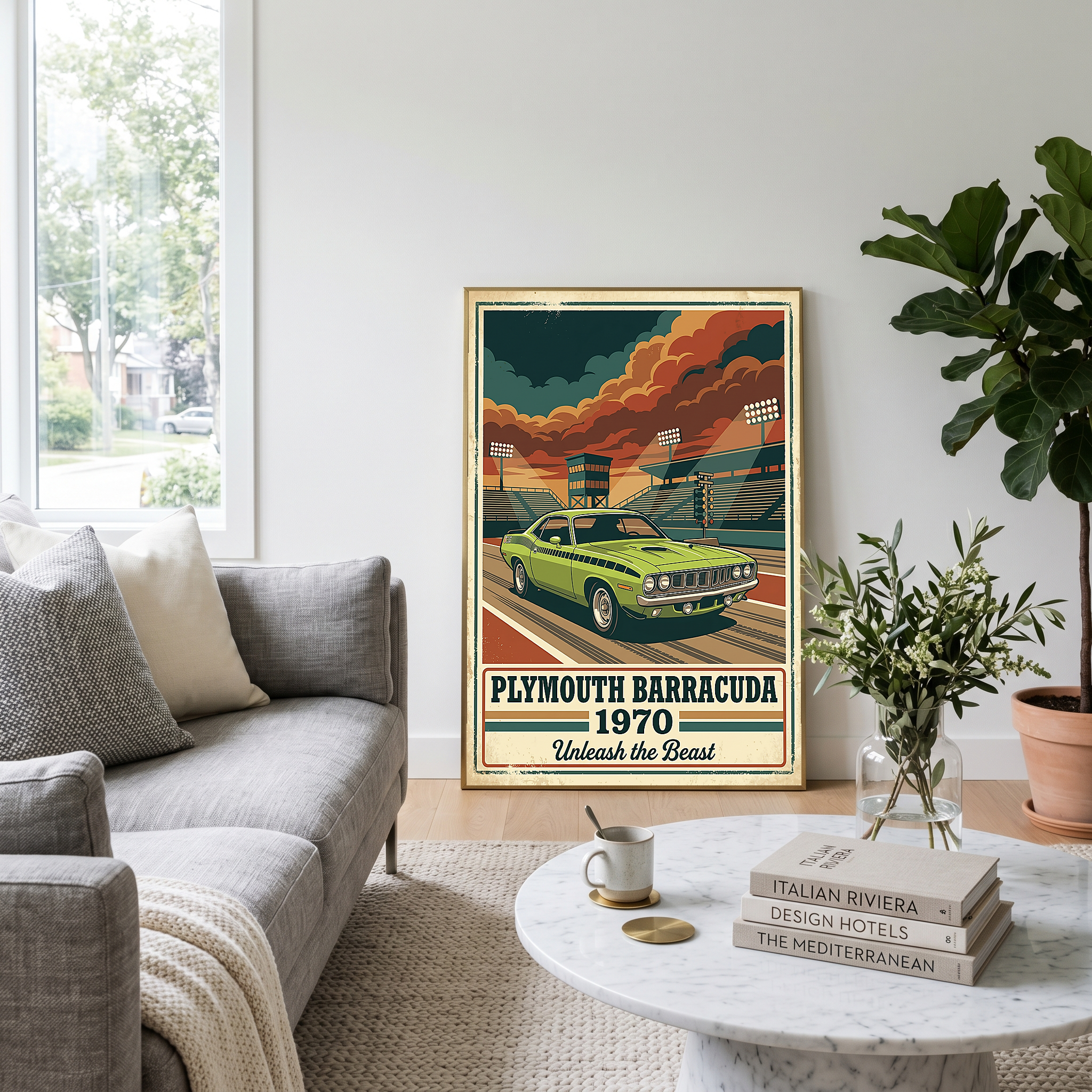 Plymouth Barracuda 1970 Poster — Vintage Muscle Car Race Track Print
