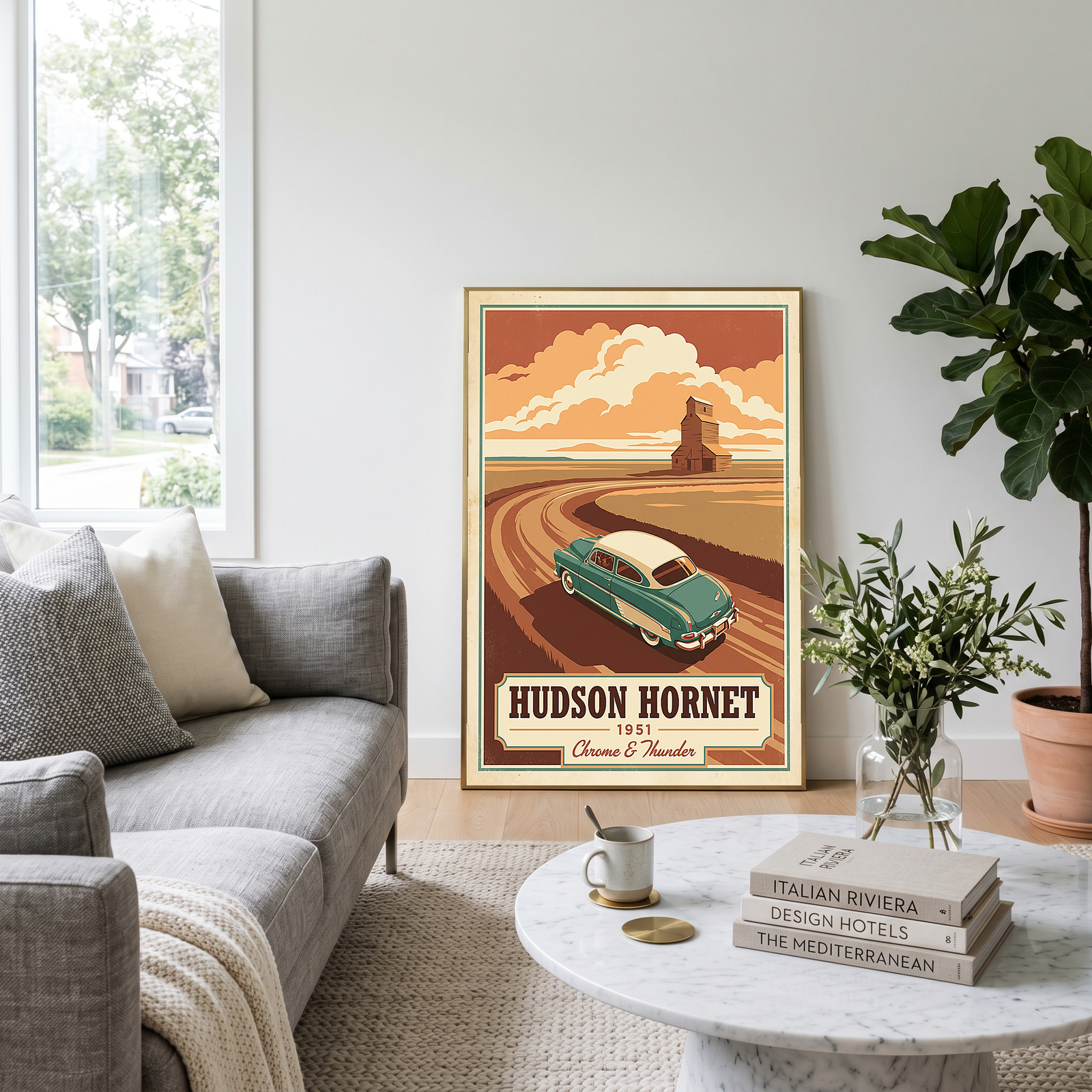 Hudson Hornet 1951 Poster — Vintage NASCAR Stock Car Prairie Print