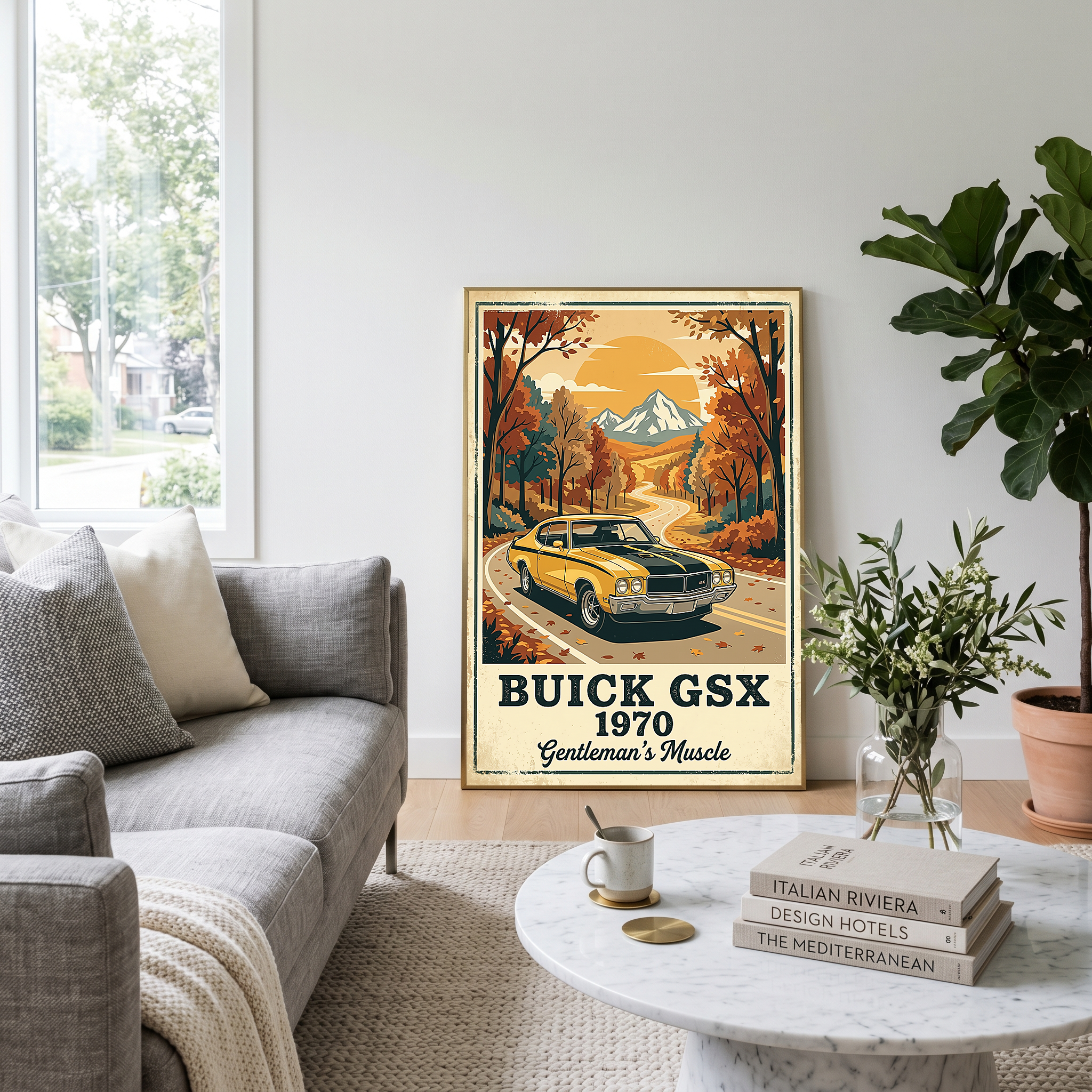 Buick GSX 1970 Poster — Vintage Muscle Car Fall Mountain Road Print