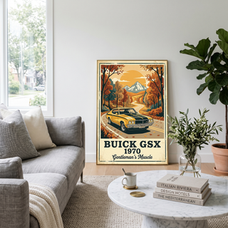 Buick GSX 1970 Poster — Vintage Muscle Car Fall Mountain Road Print