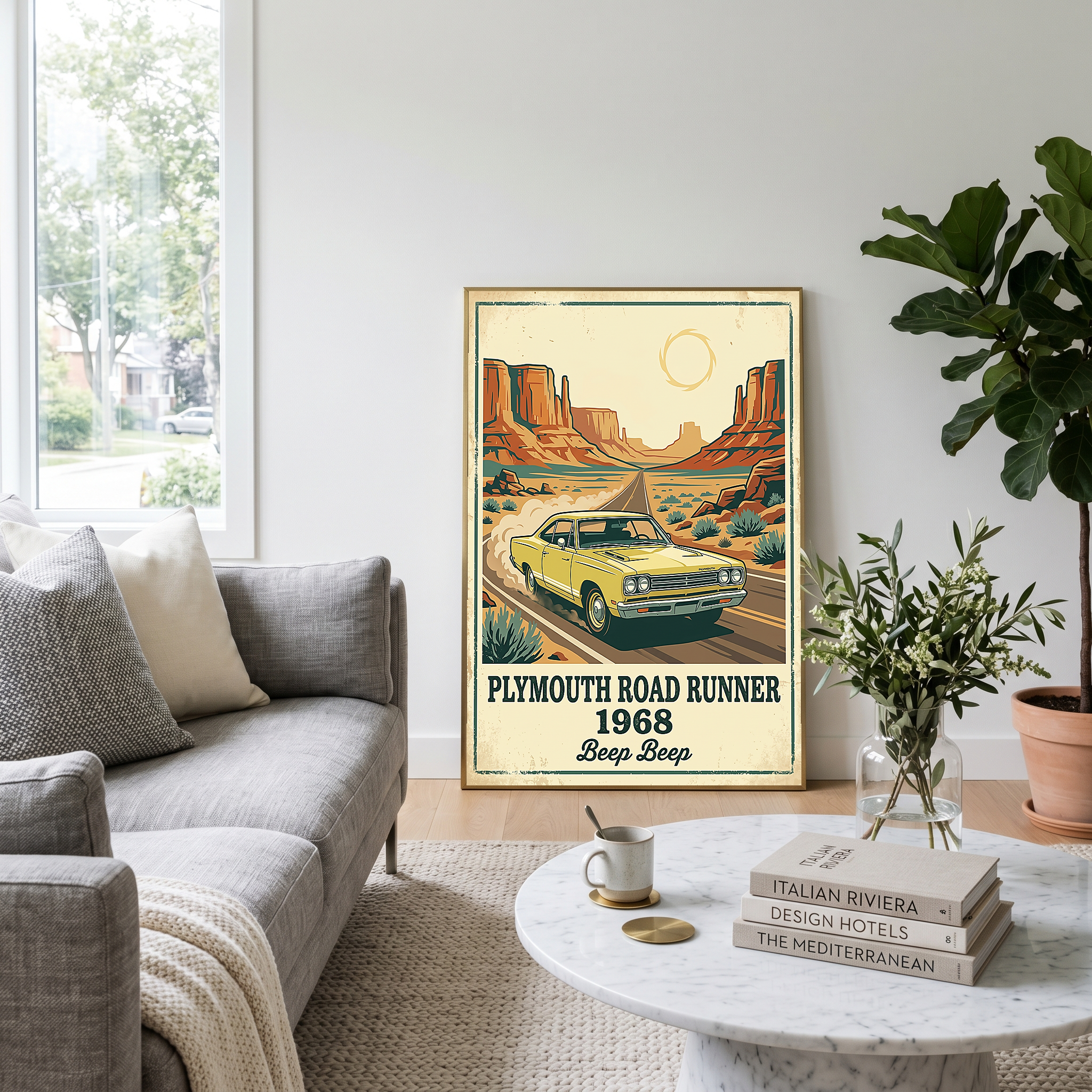 Plymouth Road Runner 1968 Poster — Vintage Muscle Car Monument Valley Print