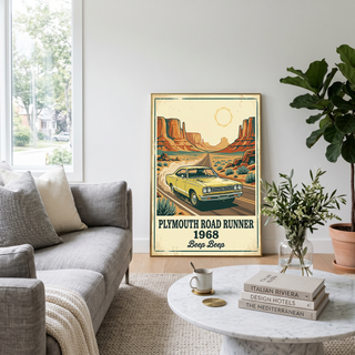 Plymouth Road Runner 1968 Poster — Vintage Muscle Car Monument Valley Print