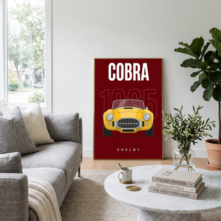 Shelby Cobra 1965 Minimalist Poster — Burgundy Roadster Line Art