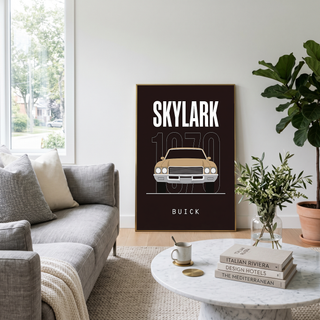Buick Skylark 1970 Minimalist Poster — Tan on Espresso Muscle Car Line Art
