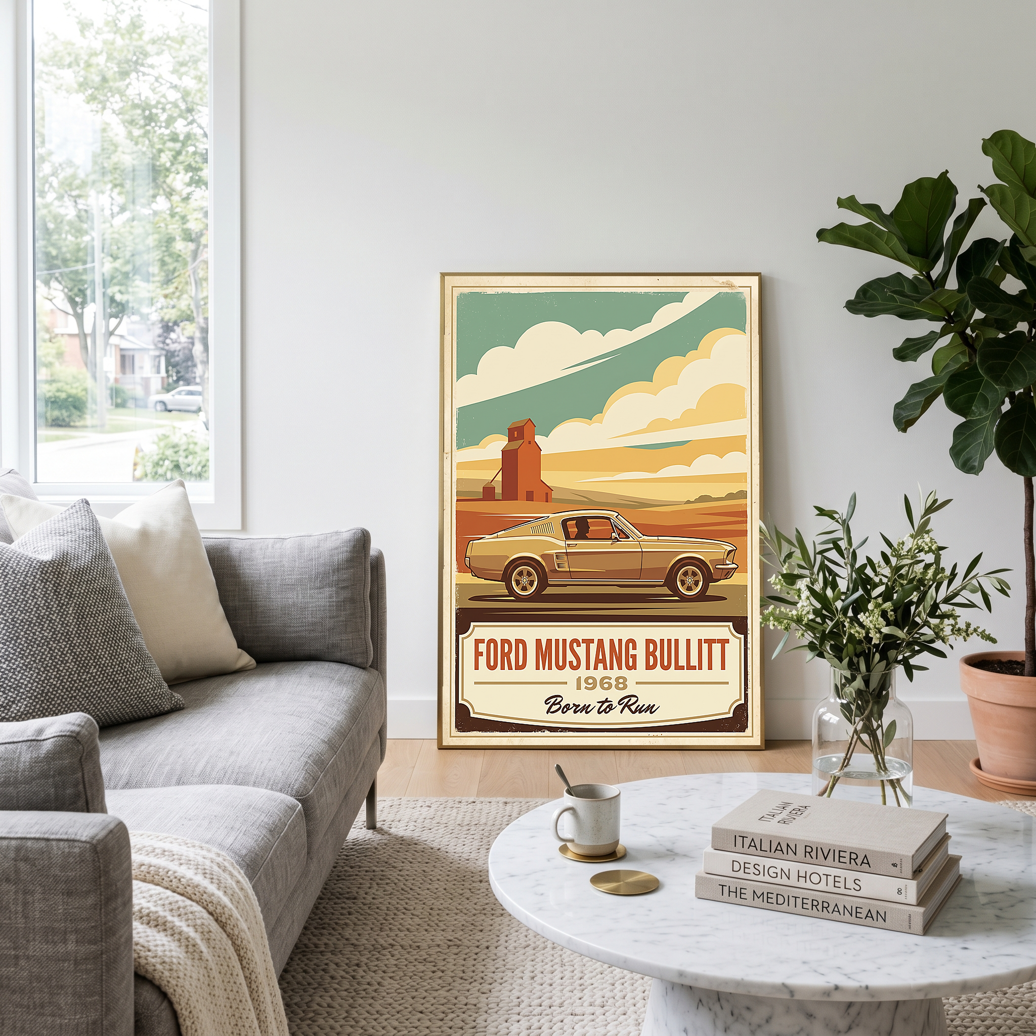 Ford Mustang Bullitt 1968 V2 Poster — Vintage Muscle Country Silo Print