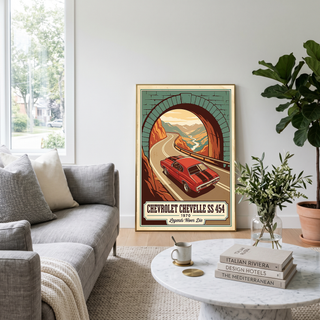 Chevrolet Chevelle SS 454 1970 V9 Stone Tunnel Poster — Vintage Muscle Mountain Pass