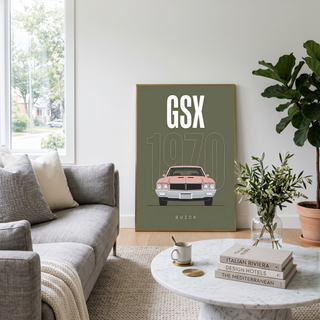 Buick GSX 1970 Minimalist Poster — Olive Sage Muscle Car Line Art