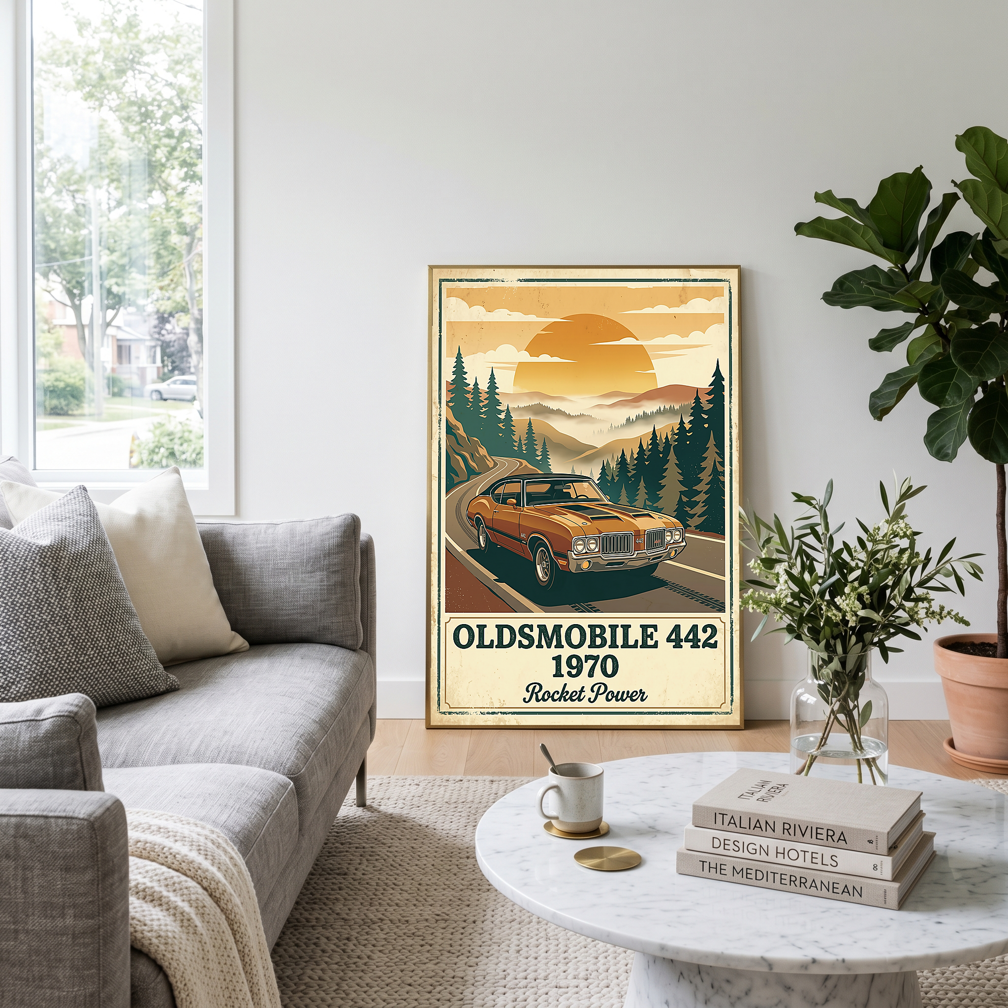 Oldsmobile 442 1970 Poster — Vintage Muscle Car Mountain Pine Print