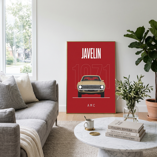 AMC Javelin 1971 Minimalist Poster — Red Muscle Car Line Art