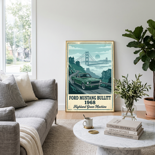 Ford Mustang Bullitt 1968 Poster — Vintage Muscle Car San Francisco Print