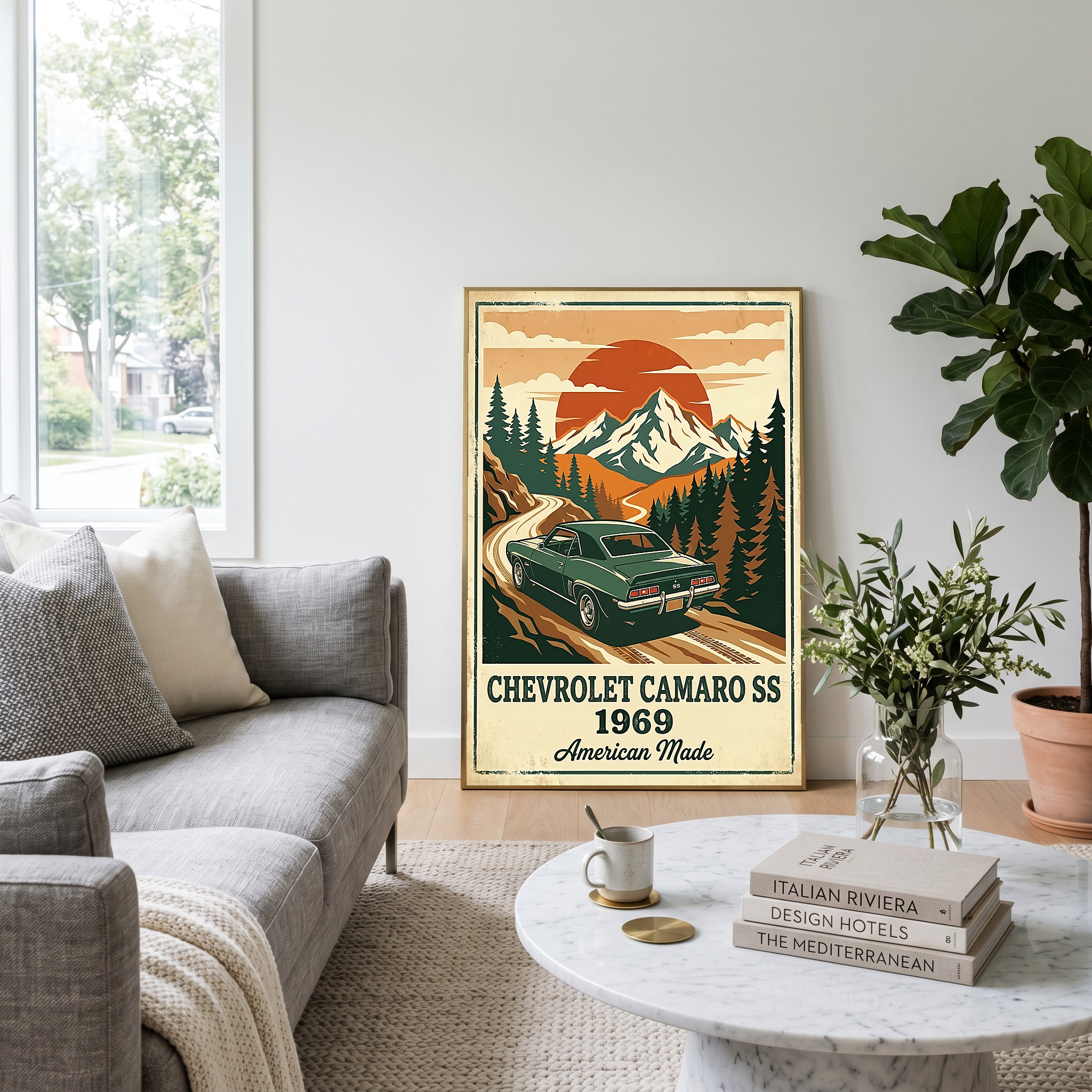 Chevrolet Camaro SS 1969 V2 Poster — Vintage Muscle Car Mountain Pine Print