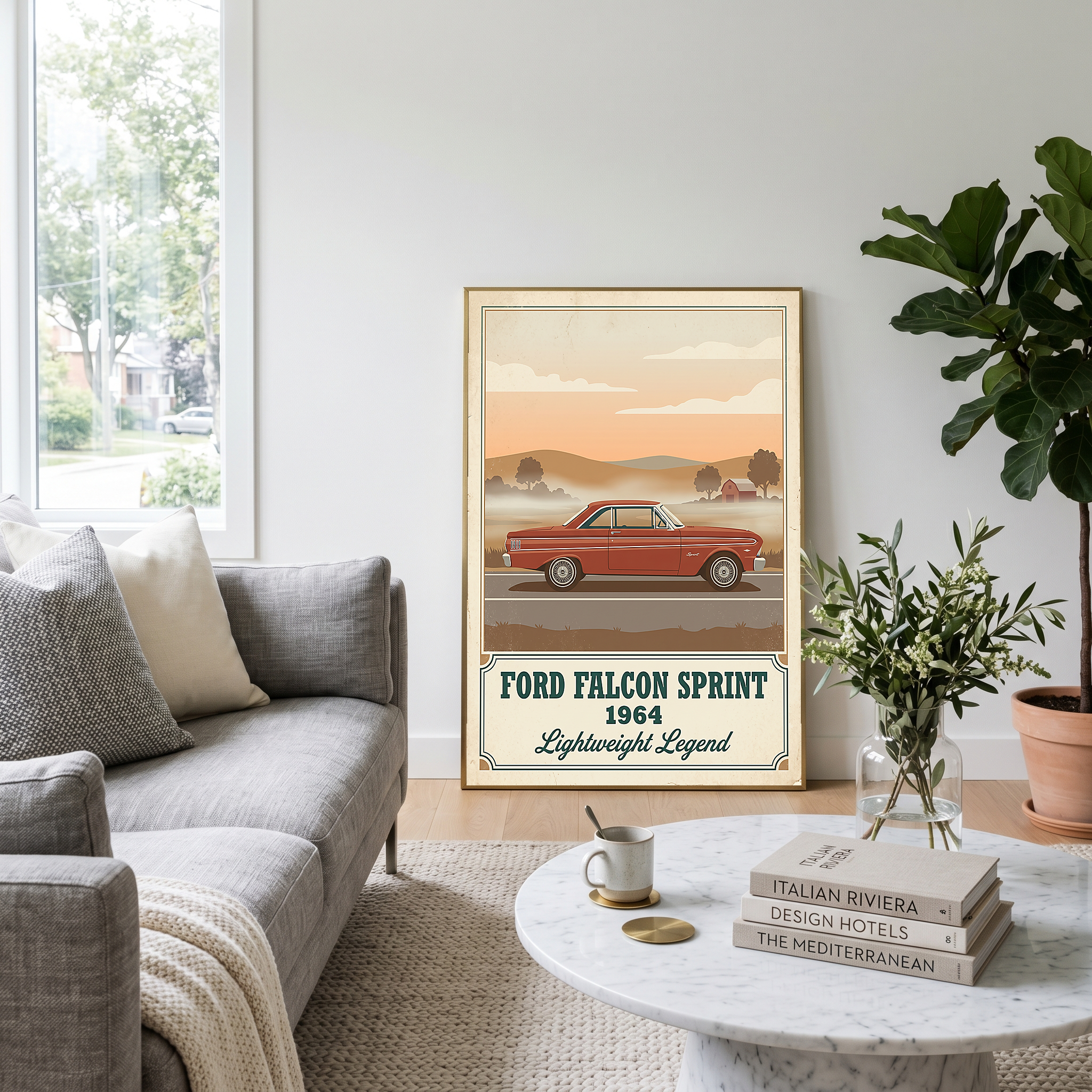 Ford Falcon Sprint 1964 Poster — Vintage Muscle Car Misty Country Road Print