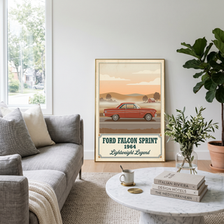 Ford Falcon Sprint 1964 Poster — Vintage Muscle Car Misty Country Road Print