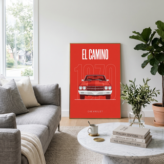 Chevrolet El Camino 1970 Minimalist Poster — Red Muscle Truck Line Art