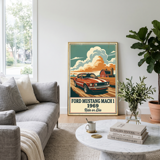 Ford Mustang Mach 1 1969 Poster — Vintage Muscle Country Sky Barn Print