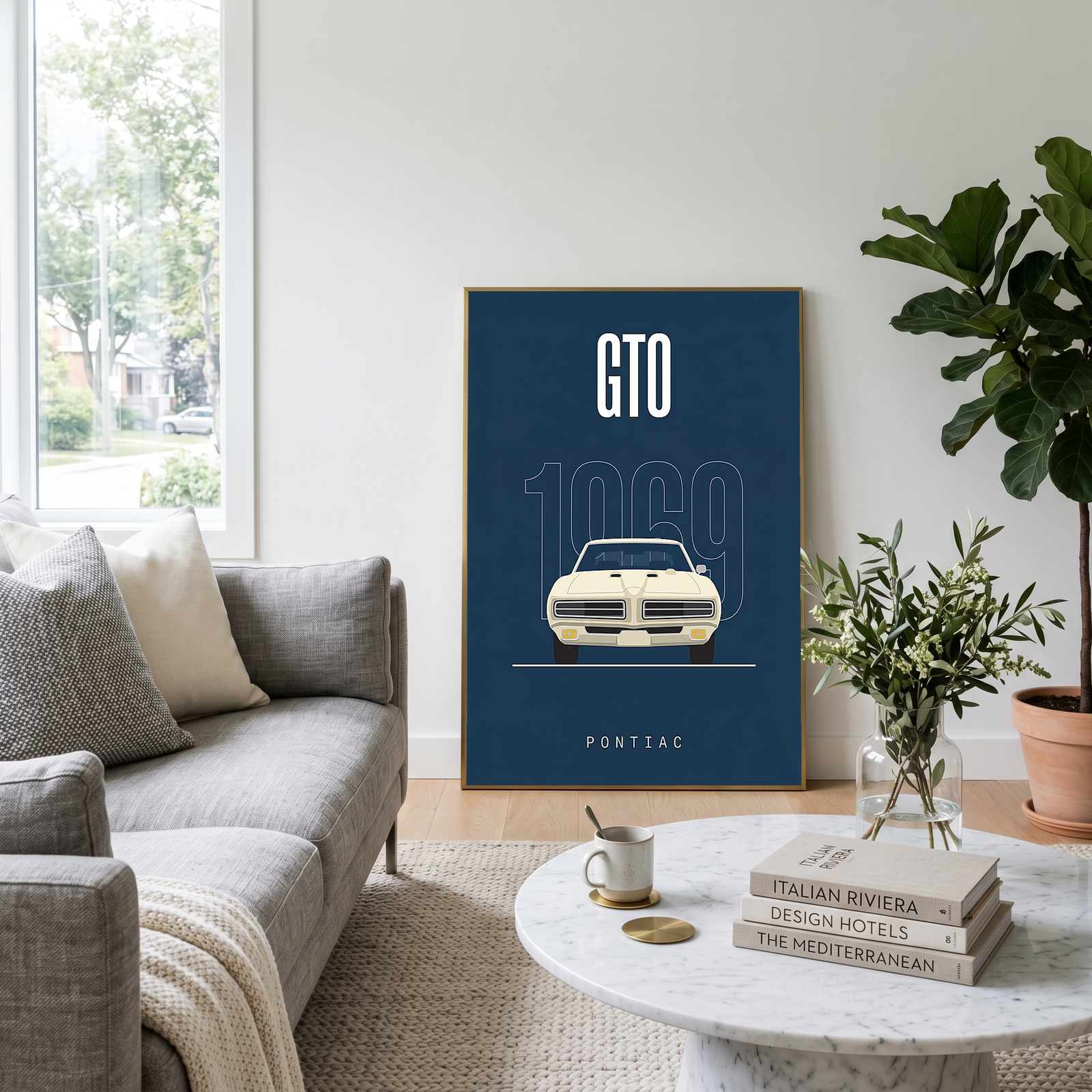 Pontiac GTO 1969 Minimalist Poster — Navy Muscle Car Line Art