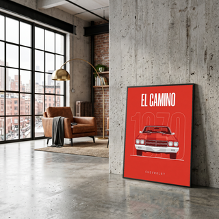 Chevrolet El Camino 1970 Minimalist Poster — Red Muscle Truck Line Art