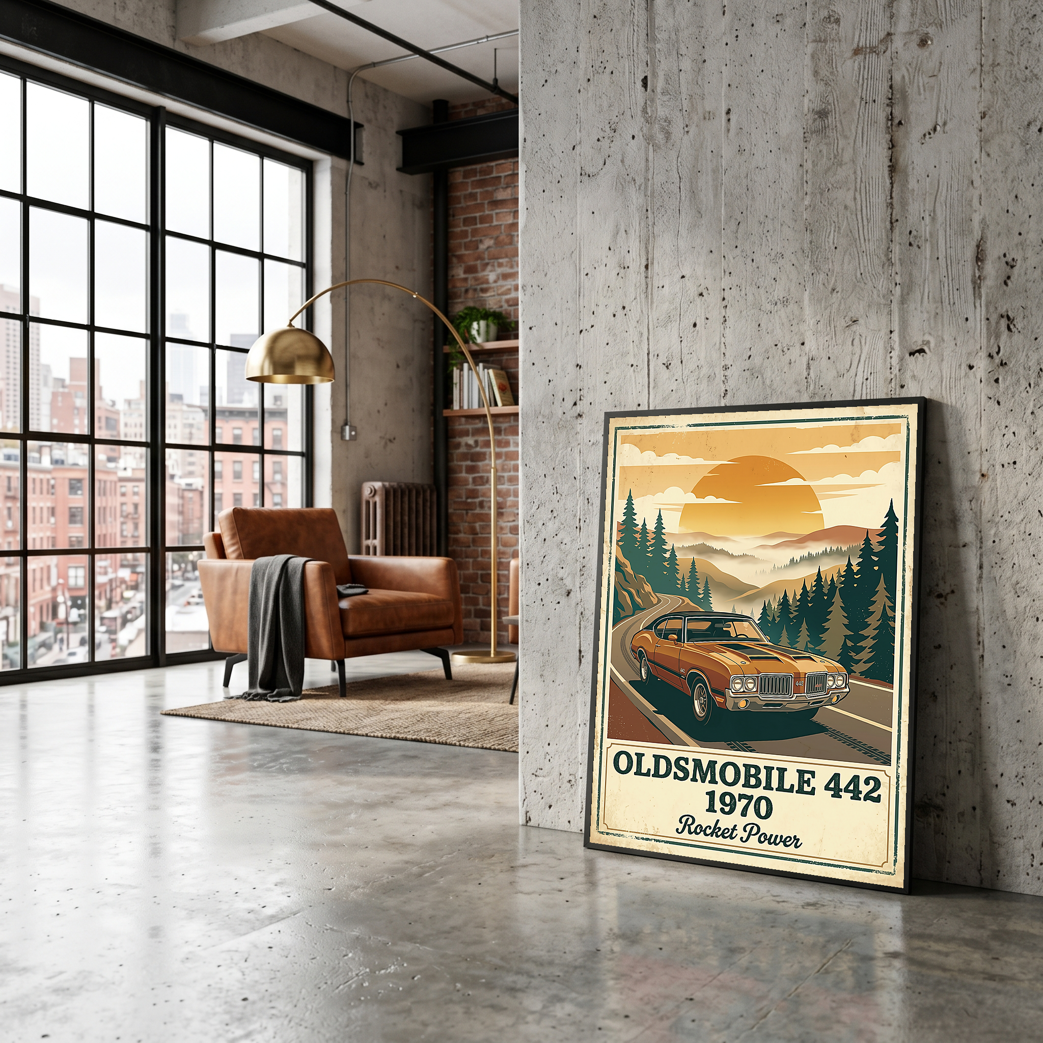 Oldsmobile 442 1970 Poster — Vintage Muscle Car Mountain Pine Print