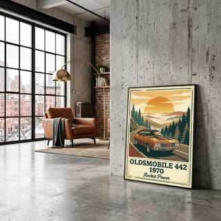 Oldsmobile 442 1970 Poster — Vintage Muscle Car Mountain Pine Print