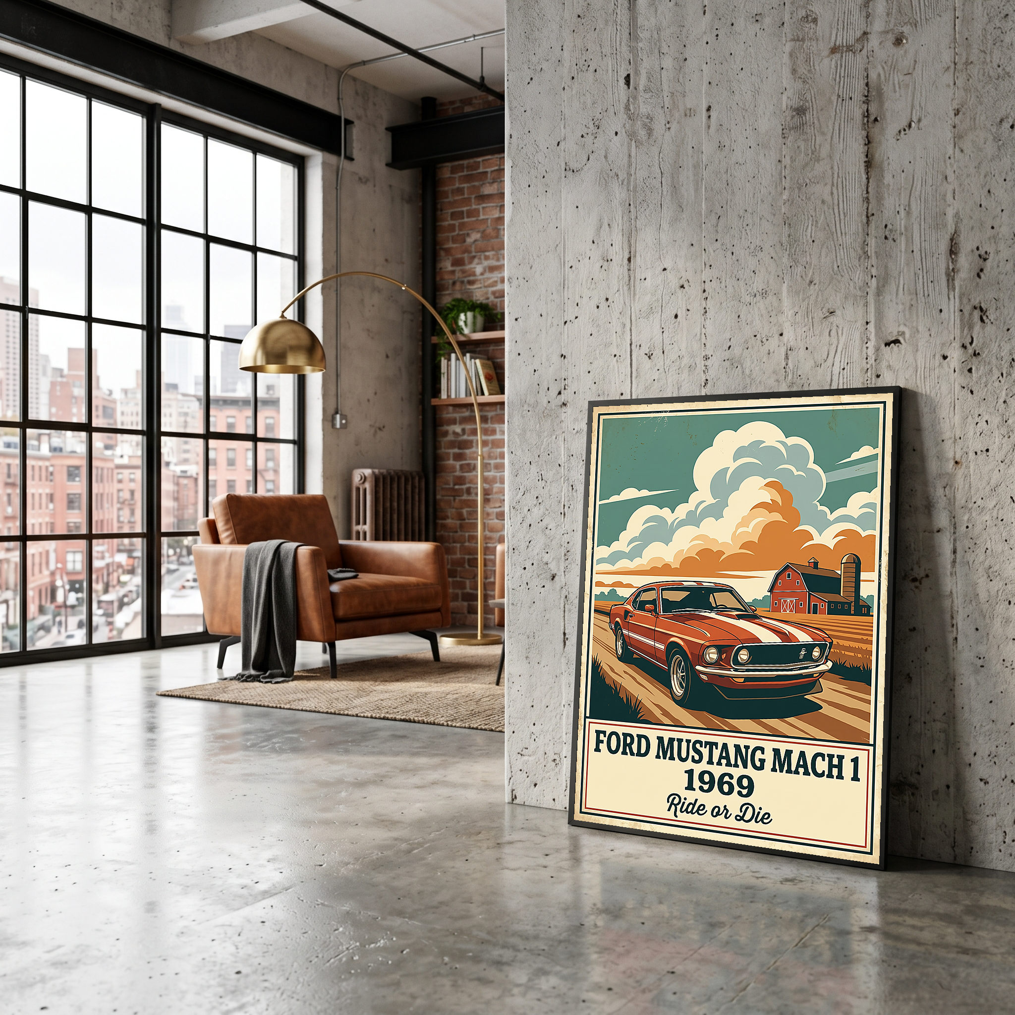 Ford Mustang Mach 1 1969 Poster — Vintage Muscle Country Sky Barn Print