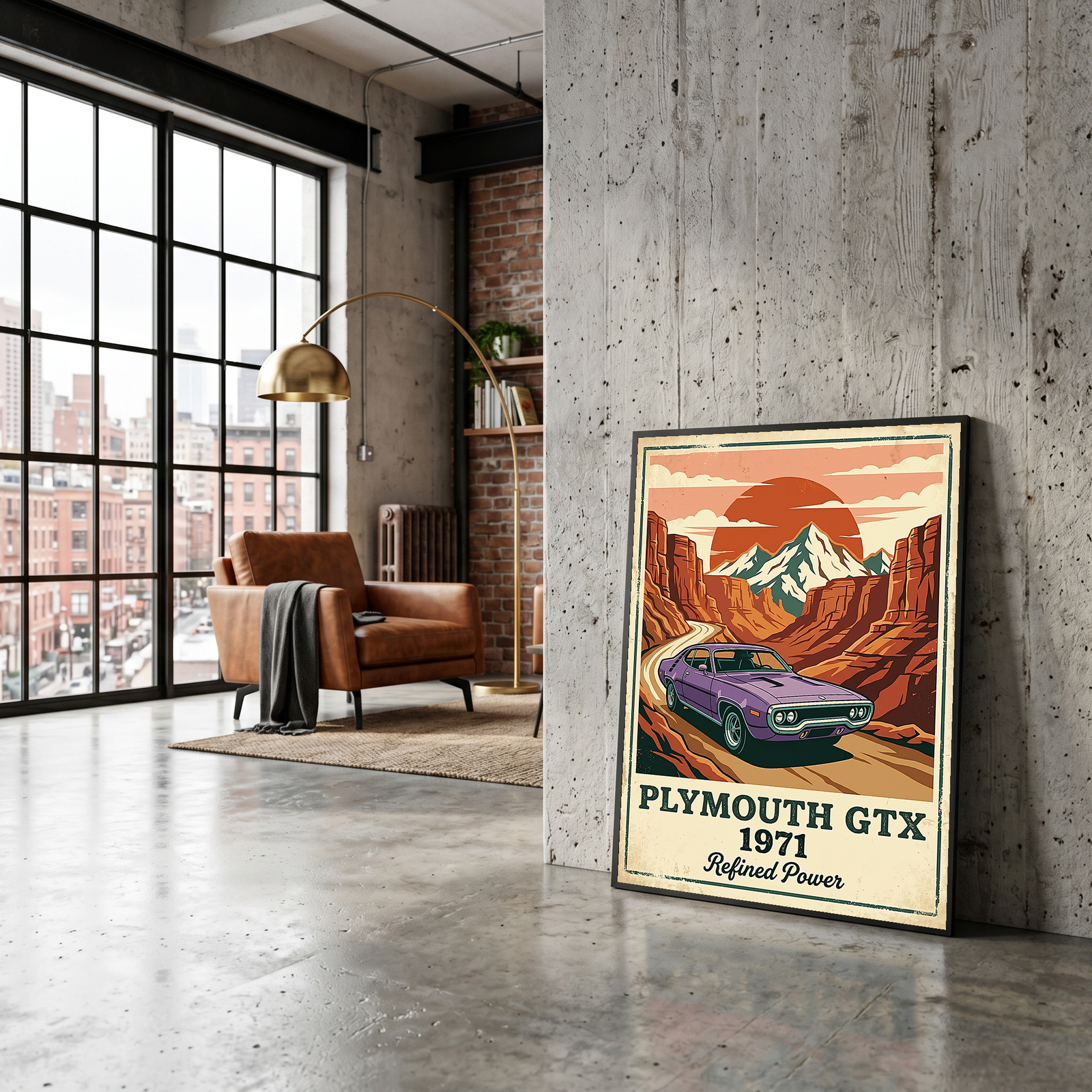 Plymouth GTX 1971 Poster — Vintage Muscle Car Red Rock Canyon Print