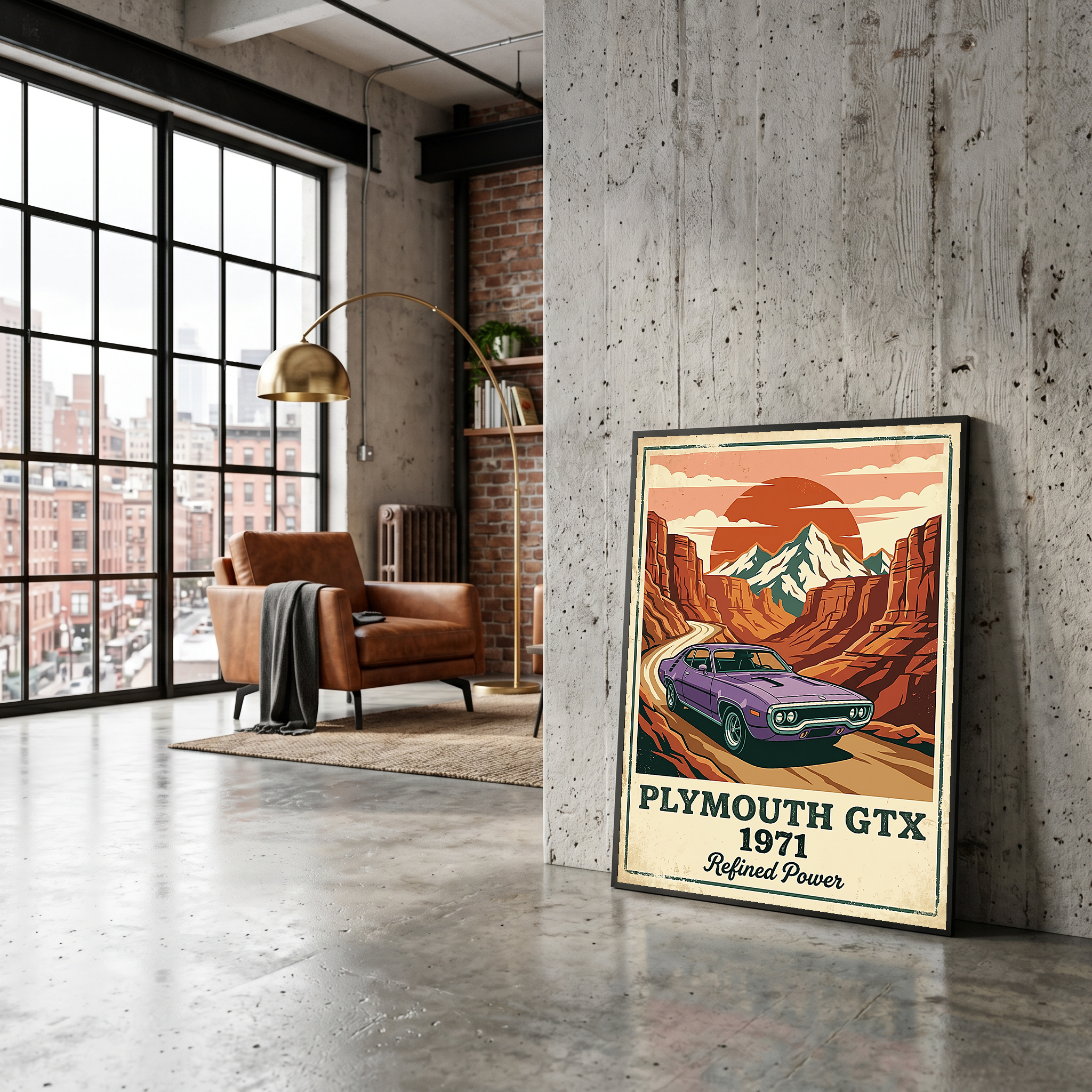 Plymouth GTX 1971 Poster — Vintage Muscle Car Red Rock Canyon Print