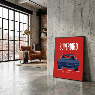 Plymouth Superbird 1970 Minimalist Poster — Red Aero Wing Muscle Line Art