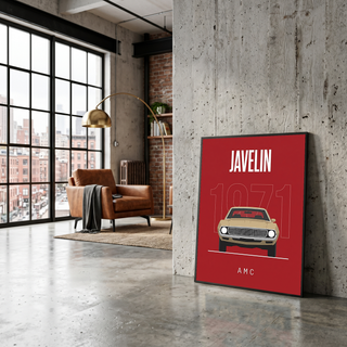 AMC Javelin 1971 Minimalist Poster — Red Muscle Car Line Art