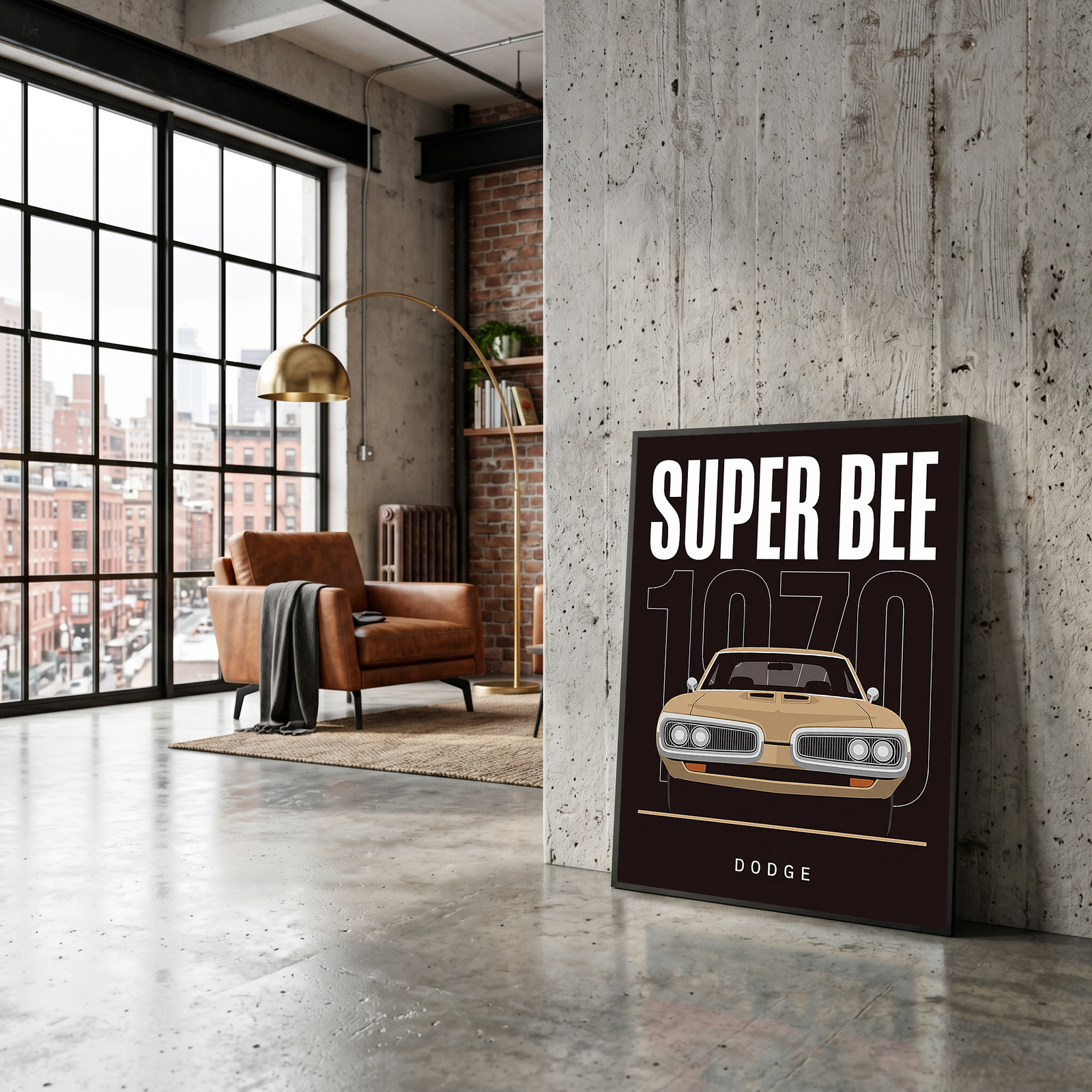 Dodge Super Bee 1970 Minimalist Poster — Black Muscle Car Line Art