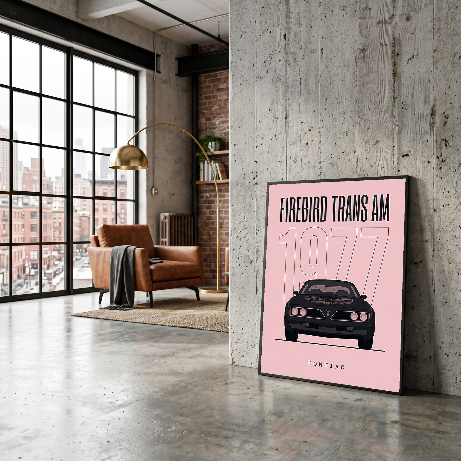 Pontiac Firebird Trans Am 1977 Minimalist Poster — Blush Pink Muscle Line Art
