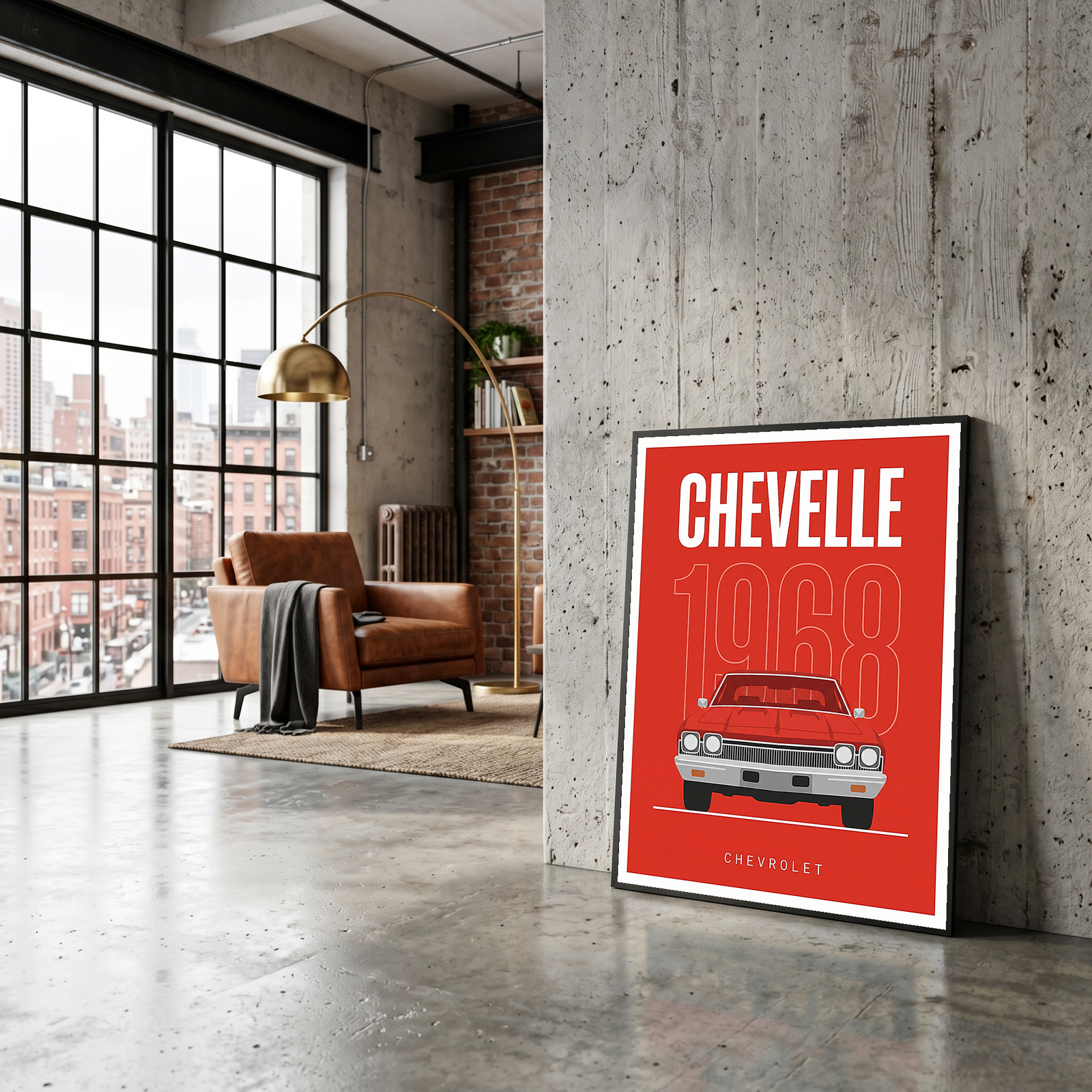Chevrolet Chevelle 1968 Minimalist Poster — Red Muscle Car Line Art