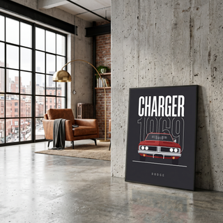 Dodge Charger 1969 V2 Charcoal Minimalist Poster — Muscle Car Line Art