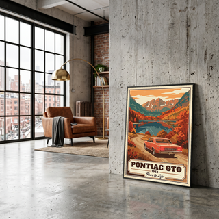 Pontiac GTO 1964 V4 Poster — Vintage Muscle Autumn Mountain Lake Print