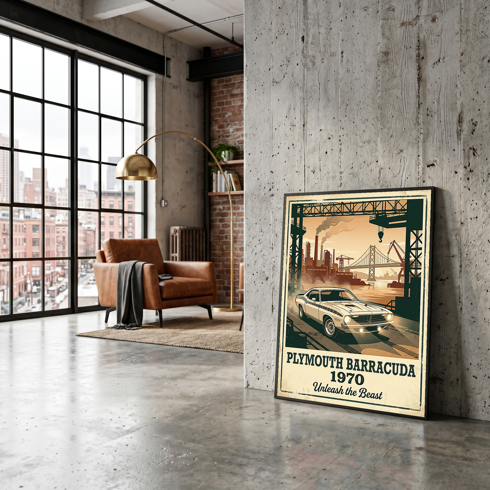 Plymouth Barracuda 1970 V2 Poster — Vintage Muscle Car Industrial Port Print