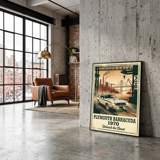 Plymouth Barracuda 1970 V2 Poster — Vintage Muscle Car Industrial Port Print