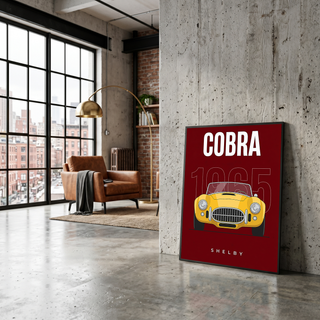 Shelby Cobra 1965 Minimalist Poster — Burgundy Roadster Line Art