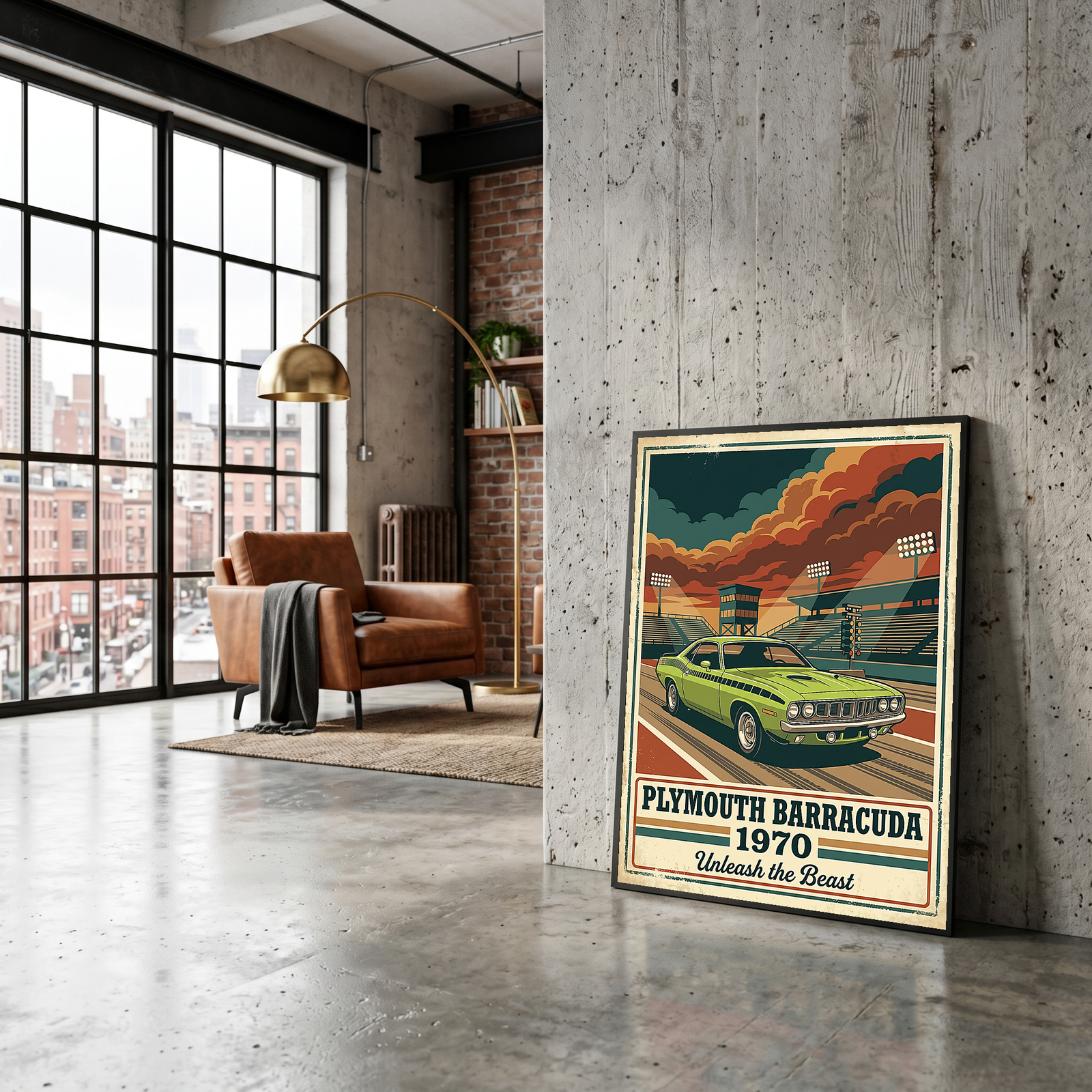 Plymouth Barracuda 1970 Poster — Vintage Muscle Car Race Track Print