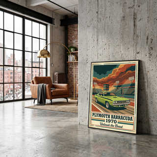 Plymouth Barracuda 1970 Poster — Vintage Muscle Car Race Track Print