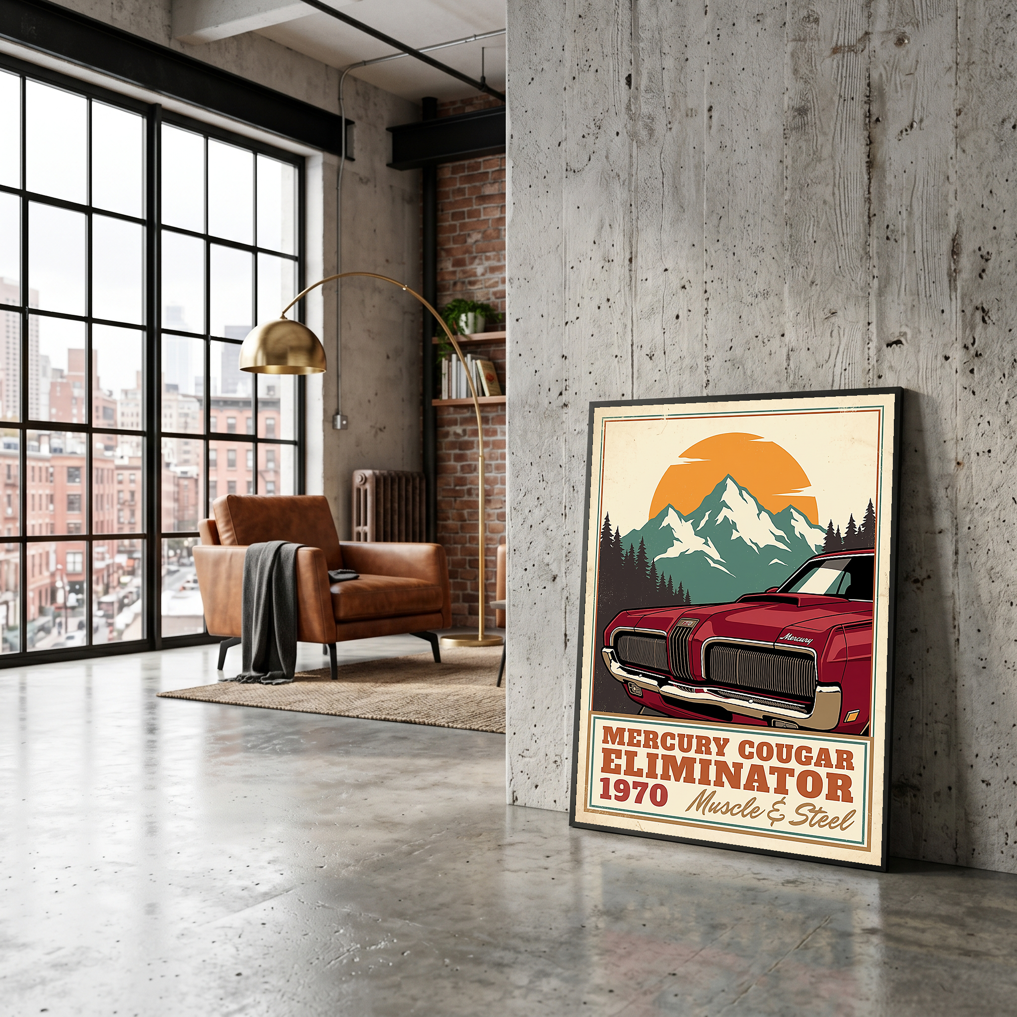 Mercury Cougar Eliminator 1970 V3 Poster — Vintage Muscle Front Grille Mountain Print