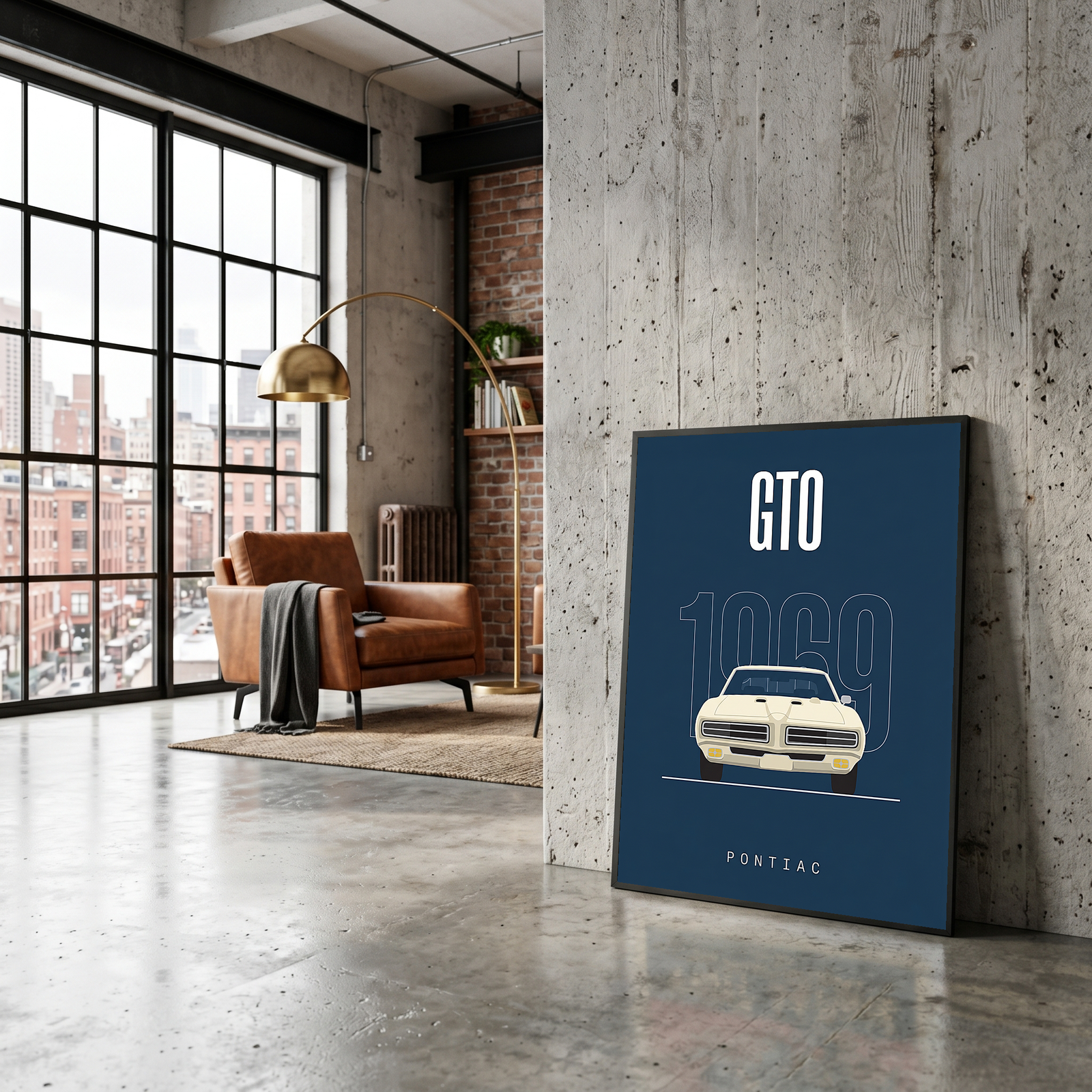 Pontiac GTO 1969 Minimalist Poster — Navy Muscle Car Line Art