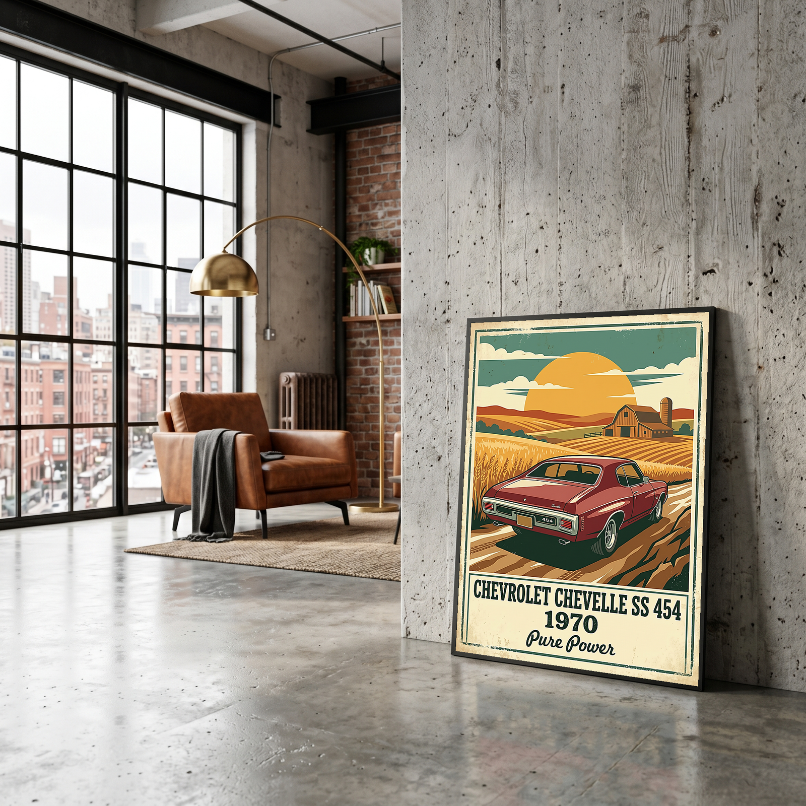 Chevrolet Chevelle SS 454 1970 V3 Poster — Vintage Muscle Car Wheat Field Barn Print