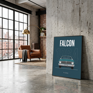 Ford Falcon 1964 Minimalist Poster — Teal Compact Muscle Line Art