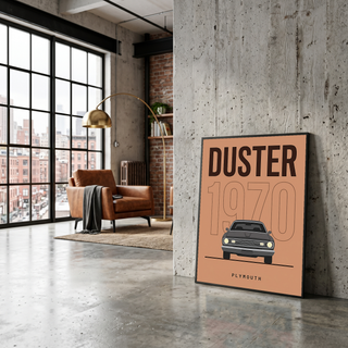 Plymouth Duster 1970 Minimalist Poster — Terracotta Muscle Car Line Art