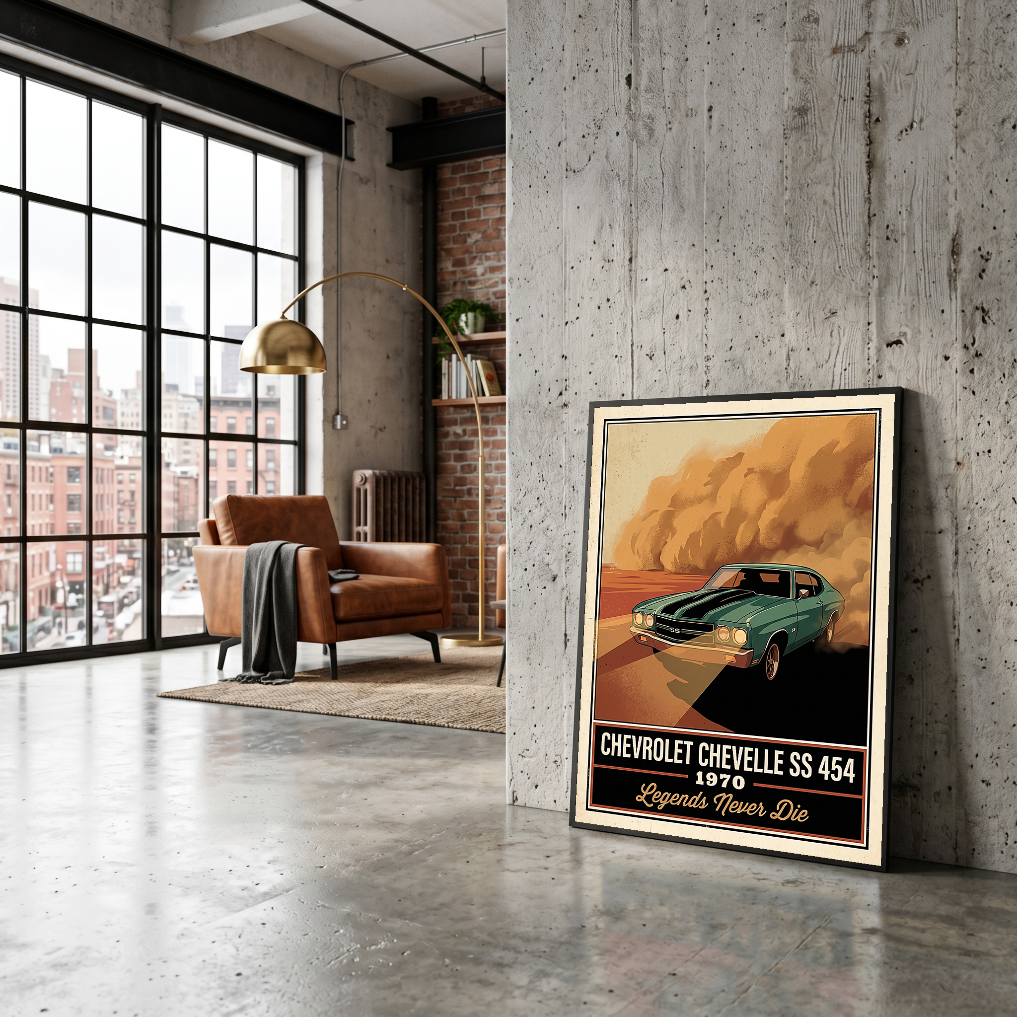Chevrolet Chevelle SS 454 1970 V7 Dust Storm Poster — Vintage Muscle Car Action Print