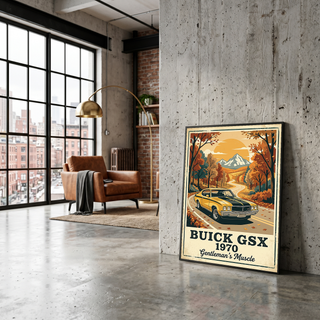 Buick GSX 1970 Poster — Vintage Muscle Car Fall Mountain Road Print