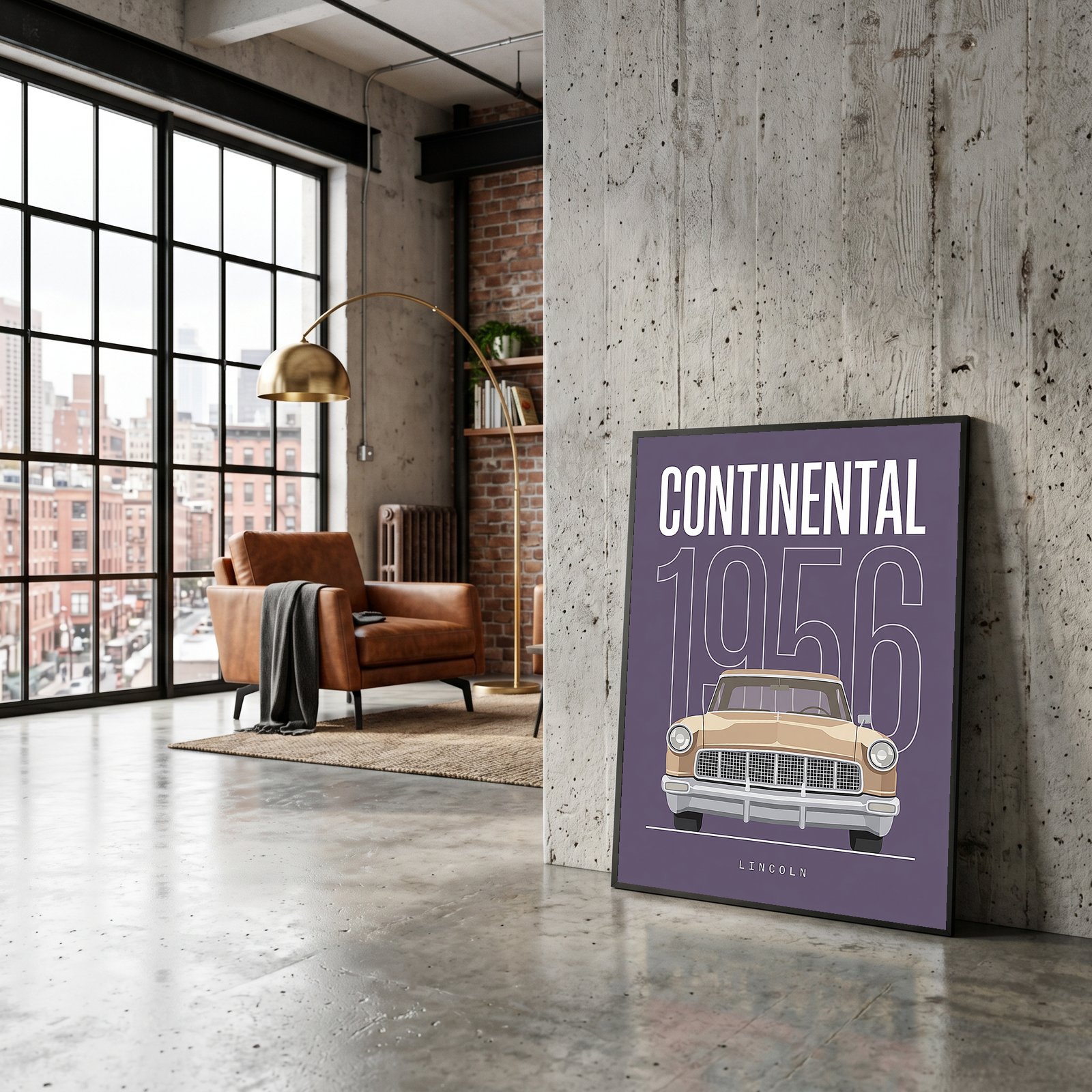 Lincoln Continental 1956 Minimalist Poster — Purple Classic Car Line Art