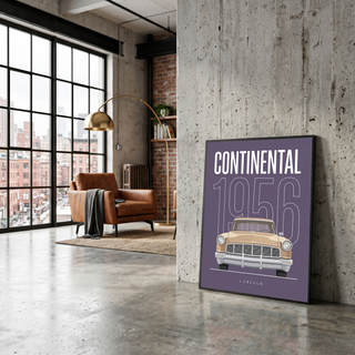 Lincoln Continental 1956 Minimalist Poster — Purple Classic Car Line Art