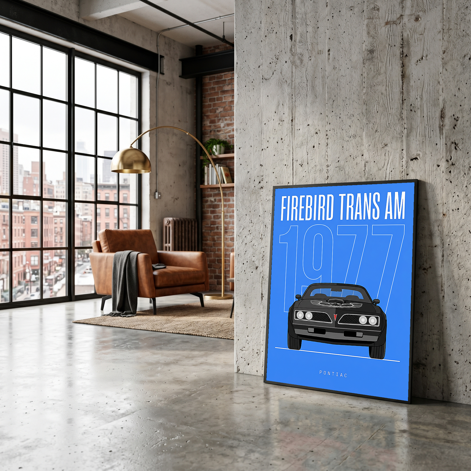 Pontiac Firebird Trans Am 1977 V2 Royal Blue Minimalist Poster — Bandit Muscle Line Art
