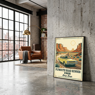 Plymouth Road Runner 1968 Poster — Vintage Muscle Car Monument Valley Print
