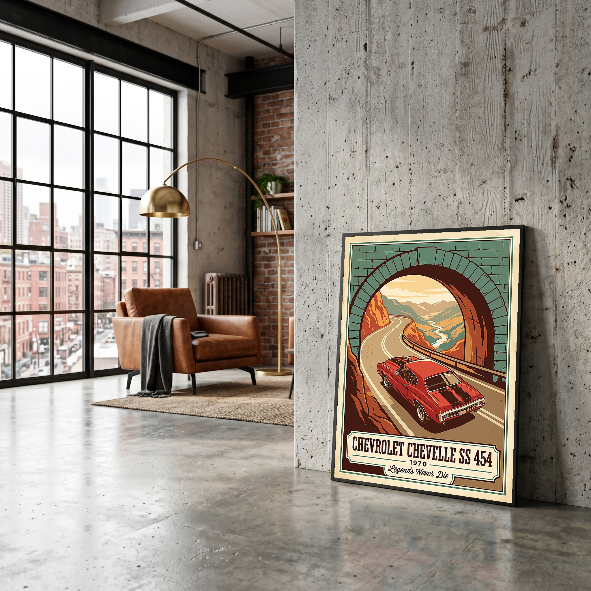 Chevrolet Chevelle SS 454 1970 V9 Stone Tunnel Poster — Vintage Muscle Mountain Pass